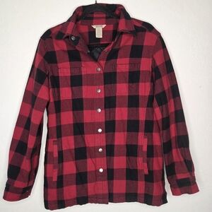 Duluth Trading Co. Red Buffalo Plaid Quilt-Lined Shirt Jacket - Women’s Small